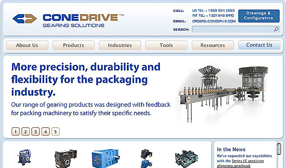Cone Drive Gearing Solutions website snapshot